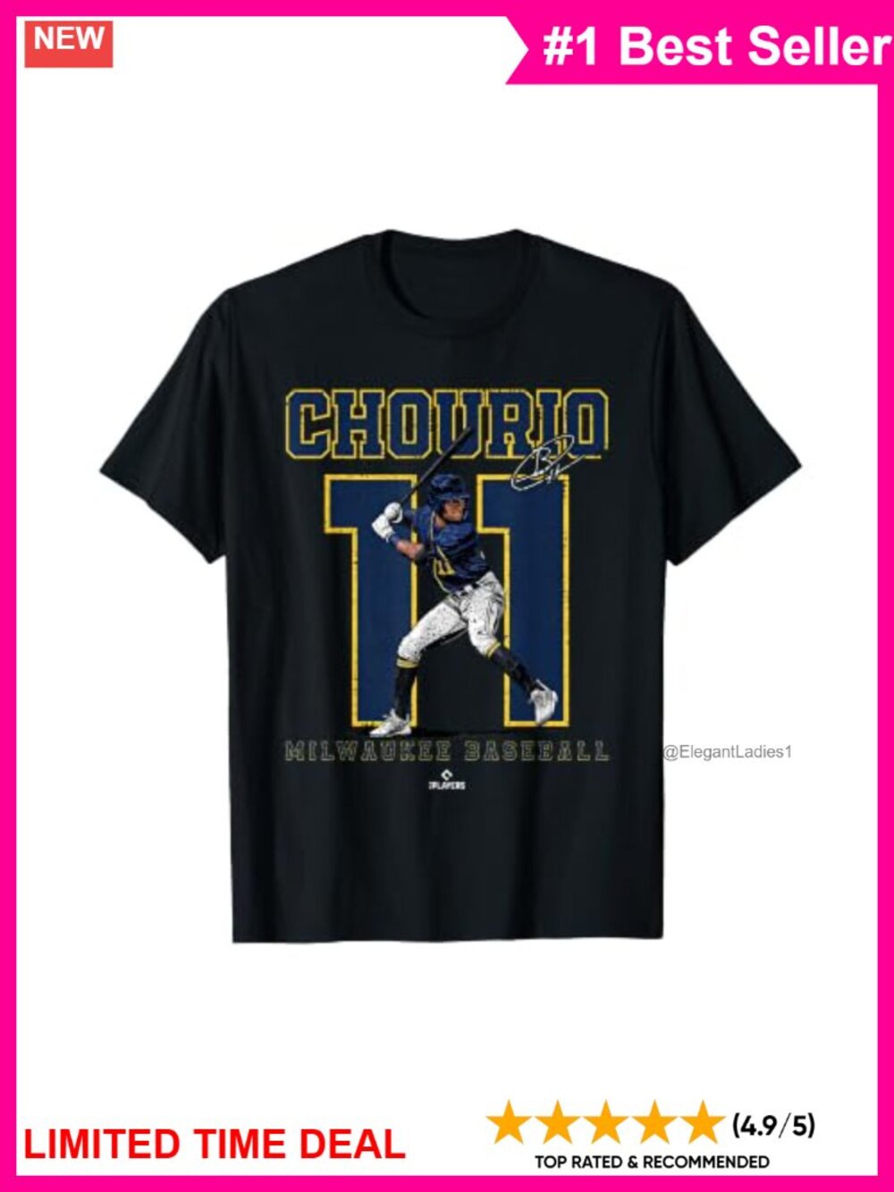 Jackson Chourio Milwaukee Baseball T-Shirt MLBPA Licensed Classic Fit